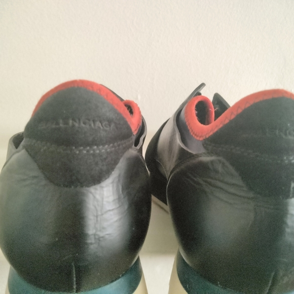 Balenciaga Women Shoes Race Runners Leather Size 39 9 Black Blue Sneakers - Picture 4 of 12